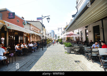 Restaurants bars and cafes on Kopitareva pedestrian street in Niš, Serbia. Stock Photo