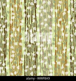 seamless vector forest themed pattern with stripesand leaves in browns and greens Stock Vector