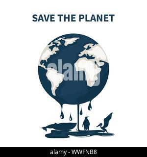 Planet earth contaminated by oil and animals dying Stock Vector