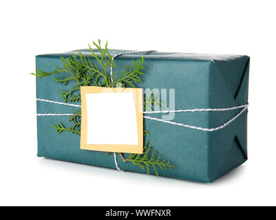 Beautiful Christmas gift box on white background Stock Photo