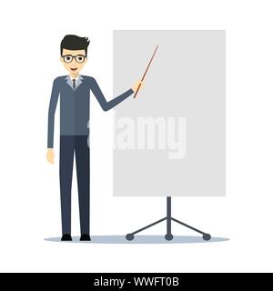 Businessman making a presentation. Vector of young man exposing Stock Vector