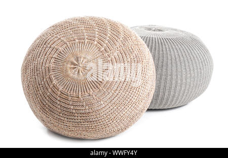 Comfortable soft poufs on white background Stock Photo