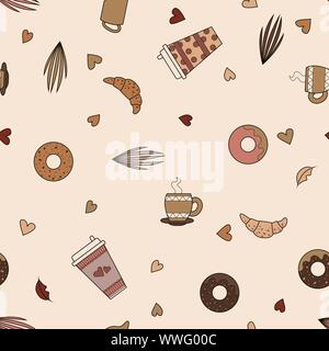 Coffee design. Seamless pattern background. Vector illustration. Donut muffin Stock Vector