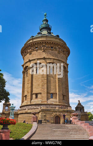 Mannheim, Germany - July 2019: Water Tour called 'Wasserturm', landmark of German city Mannheim in small public park on summer day Stock Photo