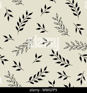 Vector seamless pattern with leaves. Fabric print monochrome background Stock Vector