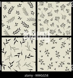 Vector set of monochrome floral seamless patterns Stock Vector