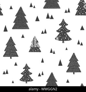 Scandinavian seamless pattern with christmas trees. Vector hand drawn background Stock Vector