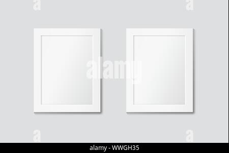 Two white frames on the wall. Vector mock up Stock Vector