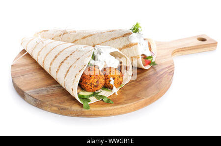 Tasty falafel pitas on white background Stock Photo