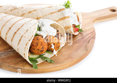 Tasty falafel pitas on white background, closeup Stock Photo