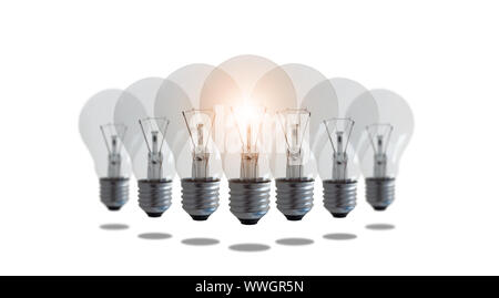 Idea and inspiration concept, business leadership success, group of light bulb on white background Stock Photo