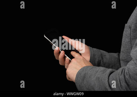 Male hand using blank touchscreen of smartphone Stock Photo