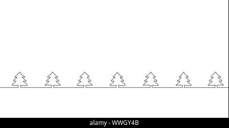 Merry Christmas single continuous line art. Holiday greeting card decoration christmas tree silhouette concept. Fir forest wood design one sketch Stock Vector