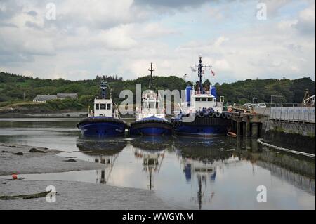 Tugboats moored at the Port of Shannon, Foynes, Co Limerick, Ireland Stock Photo