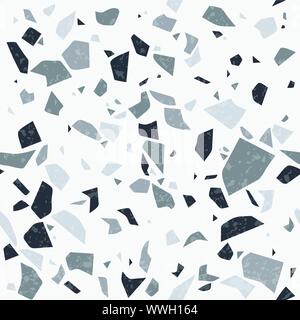 Terrazzo vector natural gray texture. Seamless pattern abstract background Stock Vector