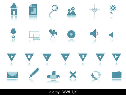set of web signs (blue color with reflection isolated on white background) Stock Photo