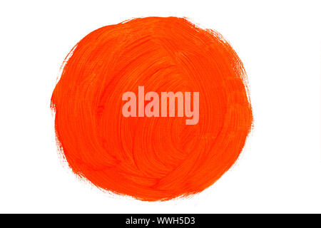 Abstract red orange real oil painting circle brush strokes isolated on white background, painted with red orange oil color by hand. Stock Photo