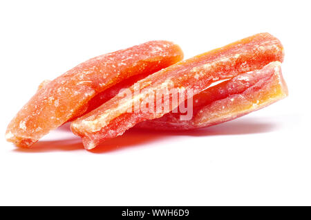 orange dried papaya slices over white background Stock Photo