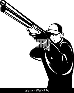 illustration of a hunter aiming shotgun rifle gun done in retro style on isolated background Stock Photo