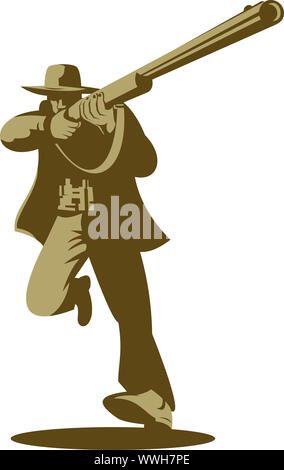 illustration of a hunter aiming shotgun rifle gun done in retro style on isolated background Stock Photo