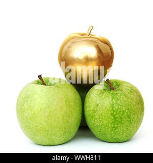 gold and green apples on white background Stock Photo