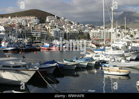 Canaries, Tenerife, Old Port of Los Cristianos Stock Photo