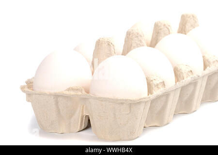 white eggs in packing closeup Stock Photo