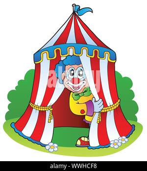 Cartoon clown in circus tent Stock Vector