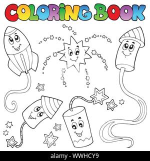 Coloring book fireworks theme 2 Stock Vector