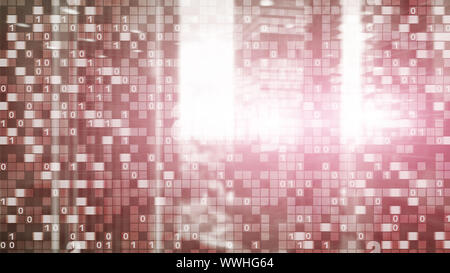 Digital code on blur city background. Abstract Binary code Stock Photo