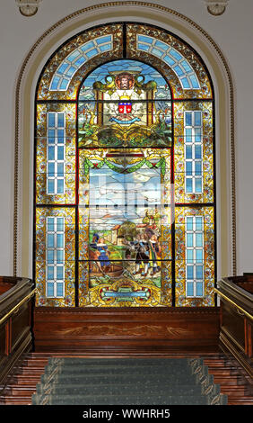 Lead glass windows, Parliament building Quebec Stock Photo