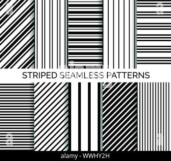 Set of striped seamless black and white patterns Stock Vector