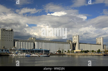 Grain silo in the port of Quebec Stock Photo