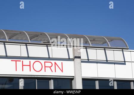 Saint Priest, France - September 8, 2018: Thorn Lighting building in France. Thorn Lighting is a global supplier of both outdoor and indoor luminaires Stock Photo