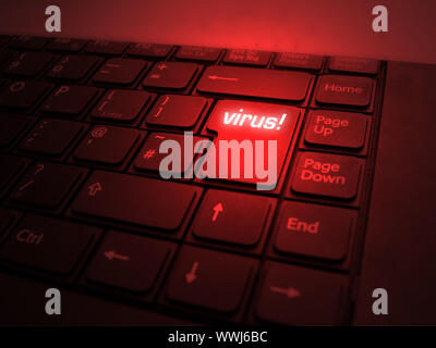 Big red button with VIRUS! message. Stock Photo