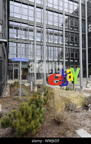 ebay logo at the main entrance of the German headquarters in Kleinmachnow near Berlin Stock Photo