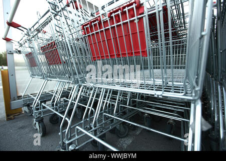 shoping carts in a row close up Stock Photo