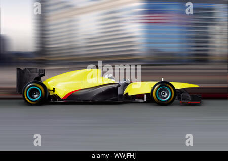 formula one car driving at high speed on empty road - motion blur Stock Photo