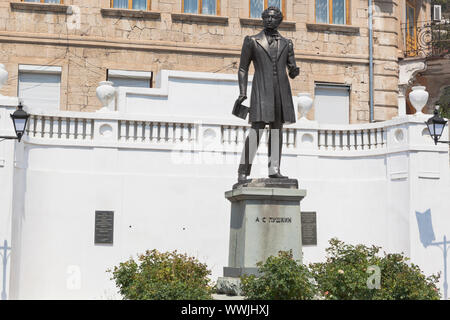 Bakhchisaray, Crimea, Russia - July 22, 2019: Monument to Alexander Sergeyevich Pushkin on Lenin Street in the city of Bakhchisarai, Crime Stock Photo