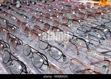 glasses for close up view in rows many eye glasses shop Stock Photo