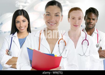 Doctors team group in a row on white background men and women doctor Stock Photo