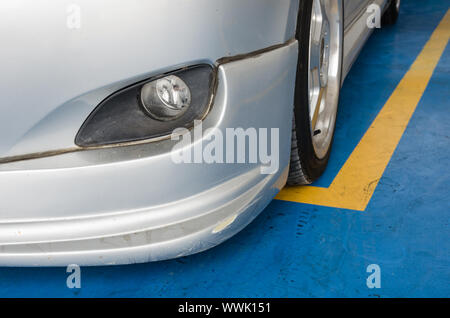 Gray car bump marks on the front bumper. Stock Photo