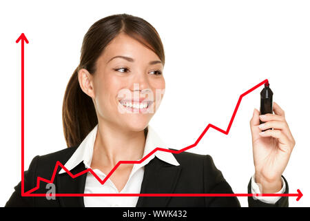Business success growth chart. Business woman drawing graph showing profit growth on virtual screen. Asian businesswoman isolated on white background Stock Photo
