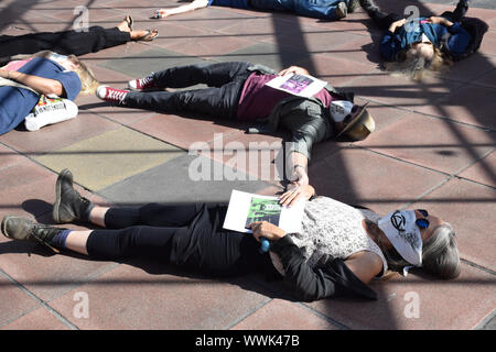 Extinction Rebellion Norwich clean air 'die-in' at Anglia Square to highlight high levels of pollution in parts of the city and promote Car Free Day. Stock Photo