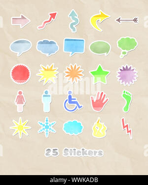 An image with 25 different stickers for your design water color style Stock Photo