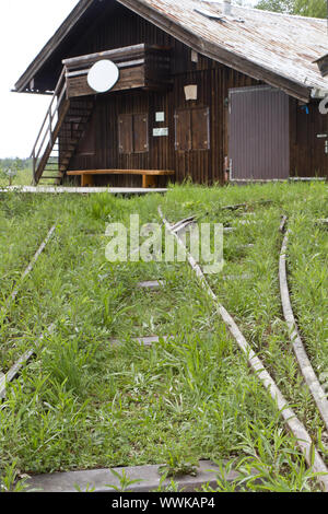 Disused railway line in an upland moor in Bavaria Stock Photo