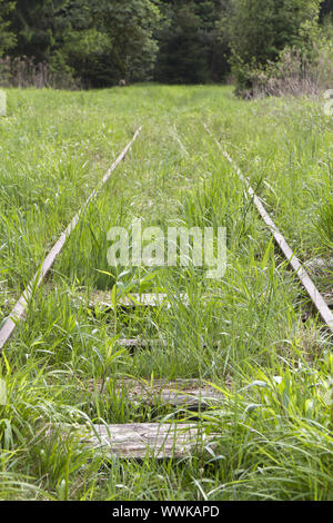 Disused railway line in an upland moor in Bavaria Stock Photo