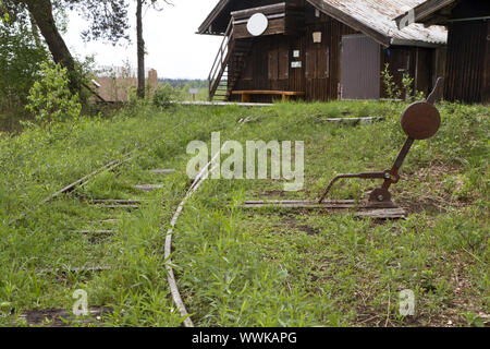 Disused railway line in an upland moor in Bavaria Stock Photo