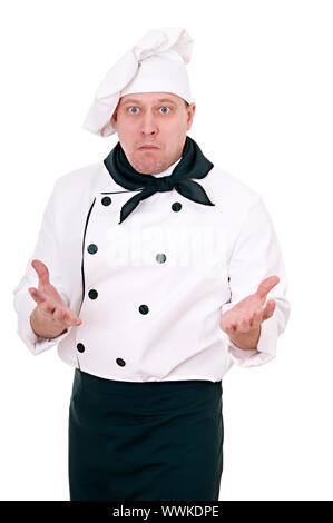 scared the chef isolated on white background Stock Photo