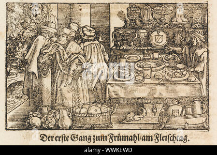A New Cookbook by Marx Rumpolt. The first illustrated German cookbook, 1604. Private Collection. Stock Photo